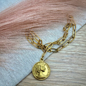 Βραχιολι ατσαλινο με αλυσιδες και φλουρι