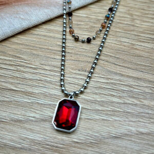 Κολιε ατσαλινο διπλο ασημι με κρυσταλλα