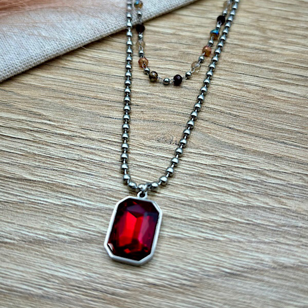 Κολιέ διπλό ατσάλινο με κρύσταλλα