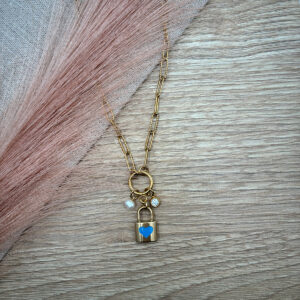 Κολιε ατσαλινο με λουκετο καρδια