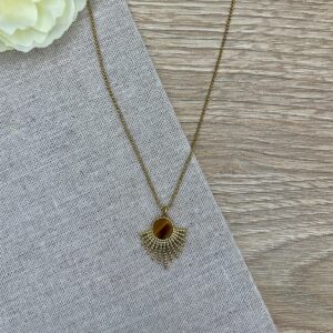 Κολιε ατσαλινη αλυσιδα με στοιχειο ματι της τιγρης