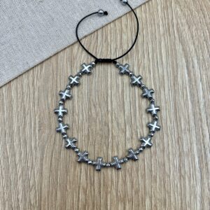 Βραχιολι ατσαλινο με αιματιτες σε σχημα σταυρο