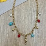 Κολιε αλυσιδα ατσαλινη με στοιχεια και πετρες