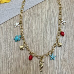 Κολιε αλυσιδα ατσαλινη με στοιχεια και πετρες