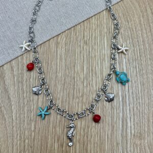 Κολιε αλυσιδα ατσαλινη με στοιχεια και πετρες