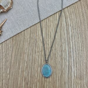 Κολιέ Ατσάλινη Αλυσίδα Με Στοιχείο Aquamarine