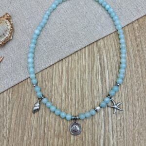 Κολιέ Από Νεφρίτη Και Κρεμαστά Ατσάλινα Στοιχεία